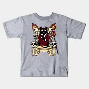 Lord Hiss-ifer Cat with Skull Throne and Pitch Fork for Halloween Kids T-Shirt